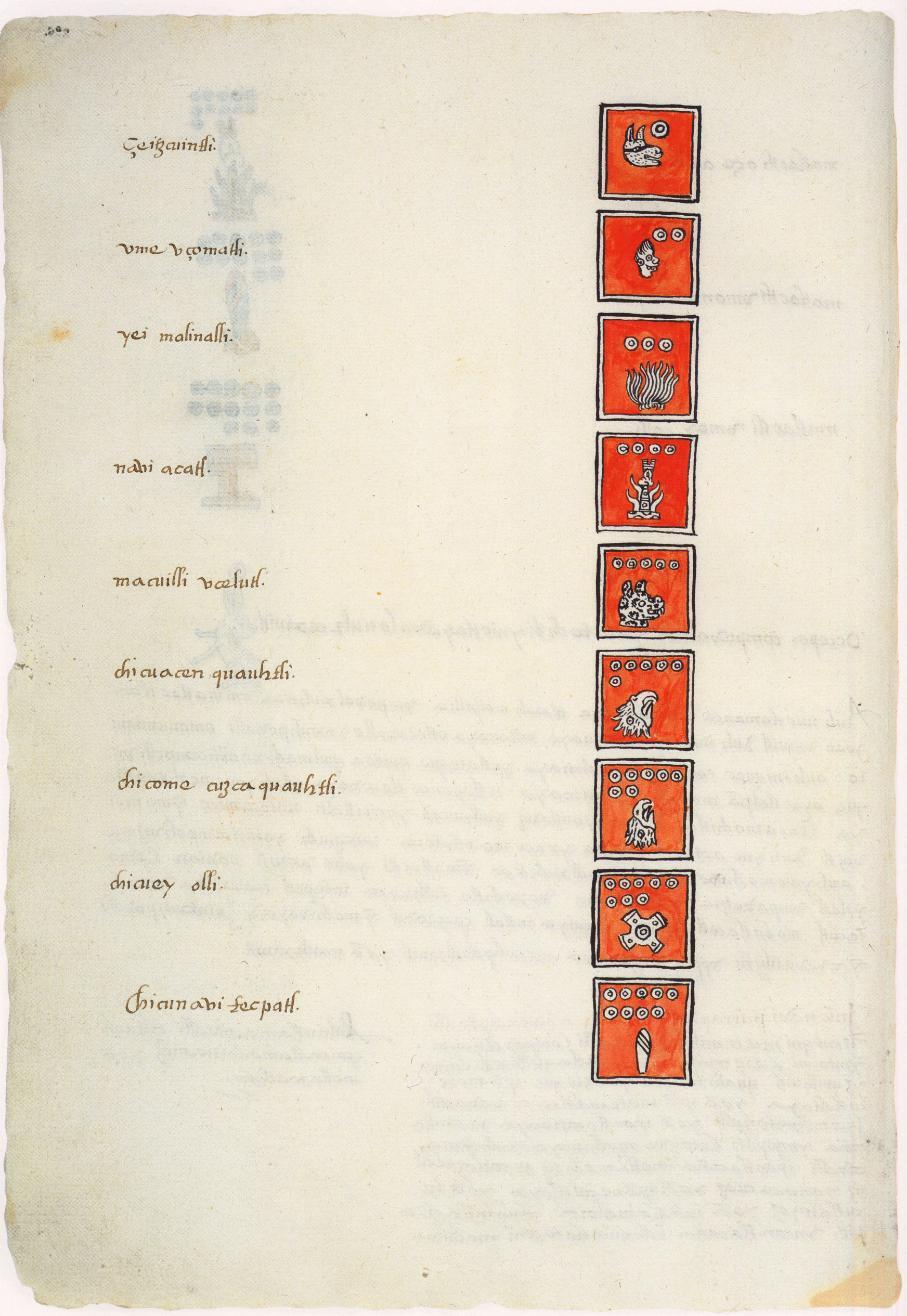 Matritense P I 286v, tonalpohualli