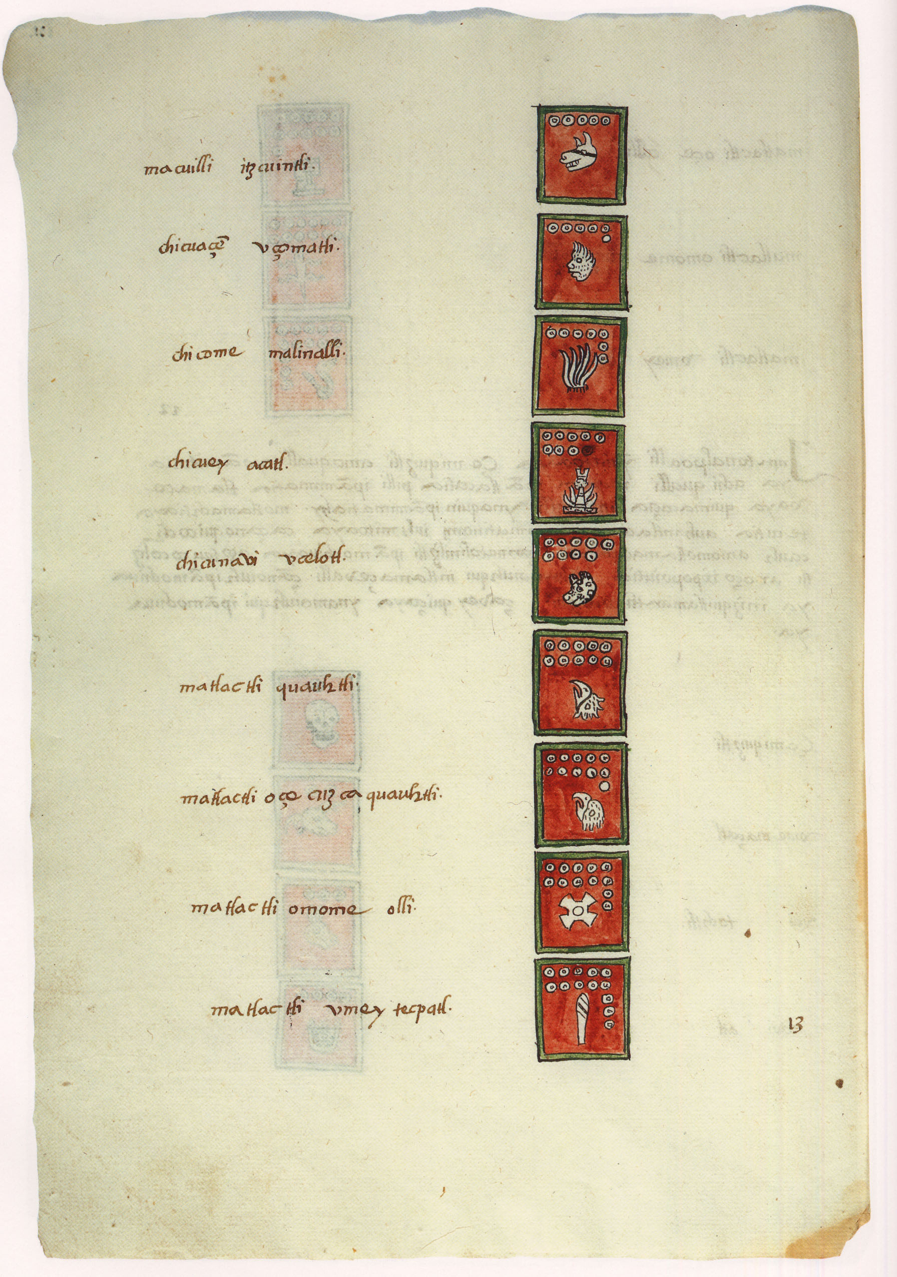 Matritense P I 292v, tonalpohualli