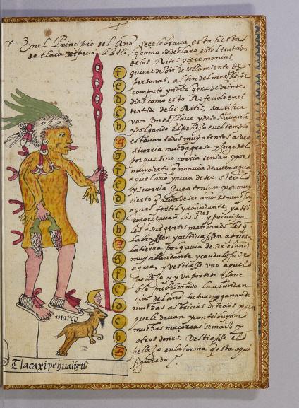 Tovar I 293r, Tlacaxipehualiztli, Xipe-Totec